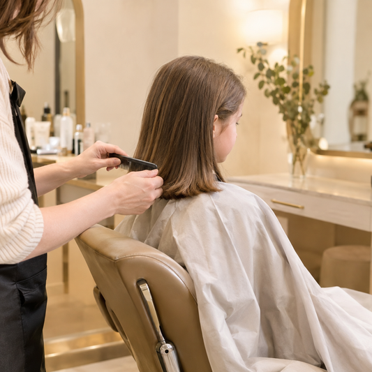 Illustration d’une coupe et d’un coiffage pour fille de moins de 12 ans au salon.